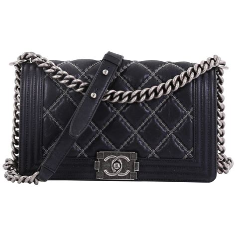 chanel boy double stitch large grey calfskin bag|Chanel black handbags.